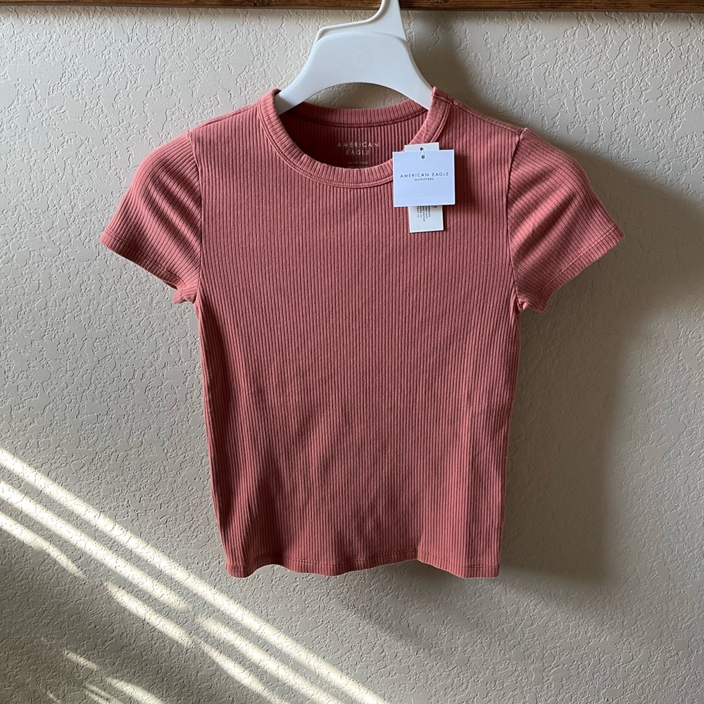 American Eagle Girls Ribbed Tee | XS | Muted Rose | New With Tags